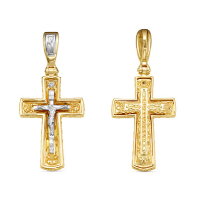 Кулон крест из жёлтого золота с бриллиантом (051168)