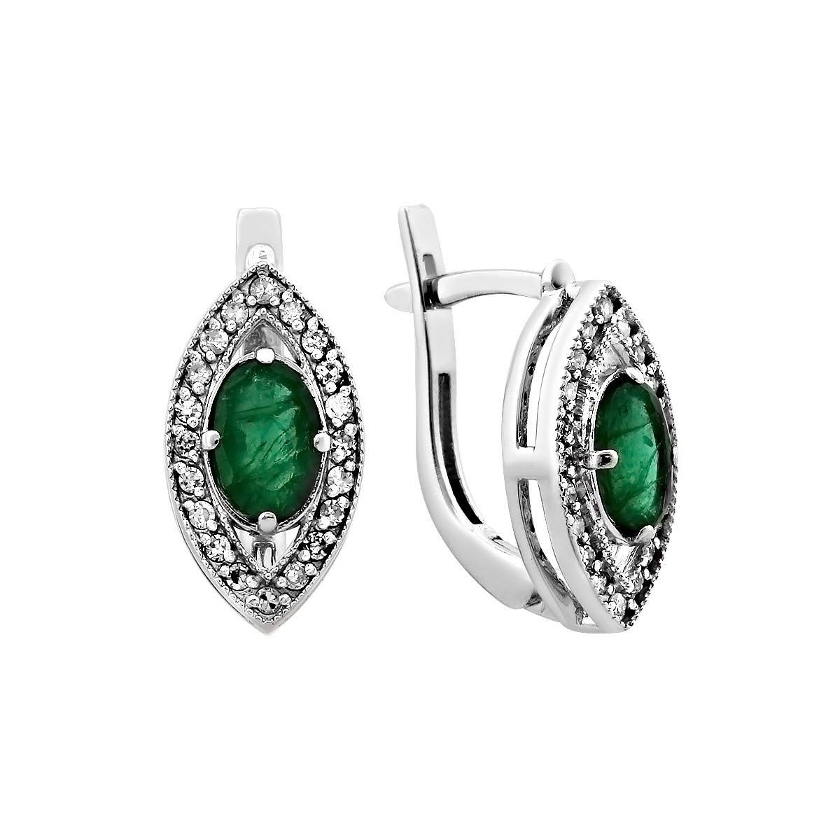 Серьги из белого золота с бриллиантами и изумрудами (028498)