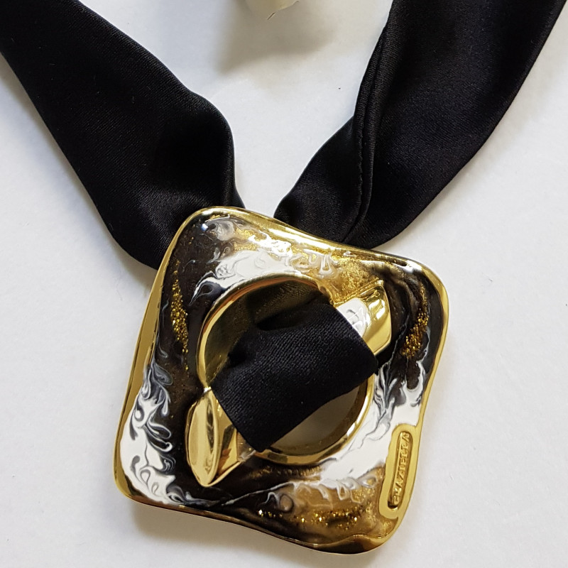 Колье из серебра с эмалью и шёлком 