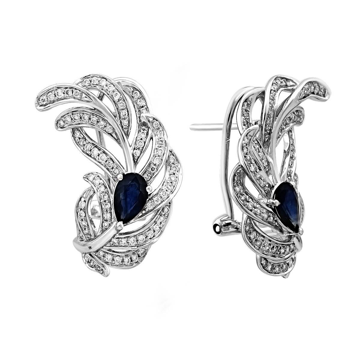 Серьги из белого золота с бриллиантами и сапфирами (025932)