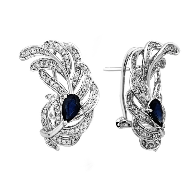 Серьги из белого золота с бриллиантами и сапфирами (025932)