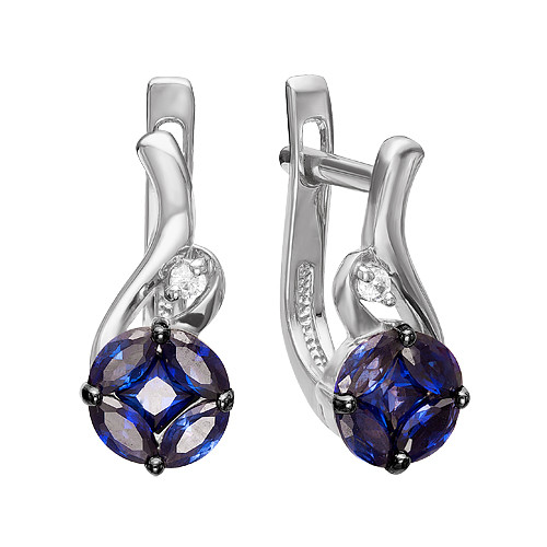 Серьги из белого золота с бриллиантами и сапфирами (040619)