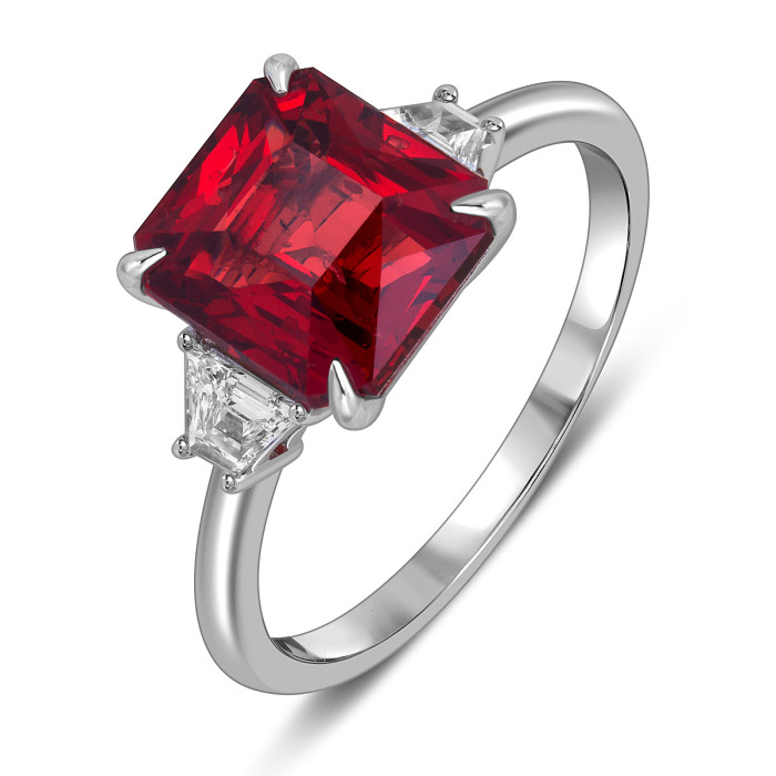 Кольцо из белого золота с бриллиантами и шпинелью (063446)