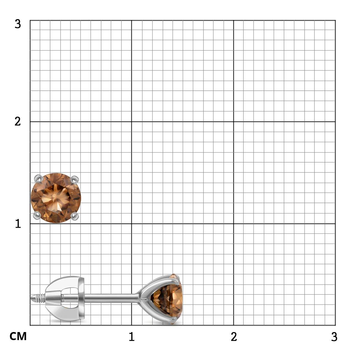 Серьги пусеты из белого золота с коньячными бриллиантами (053455)