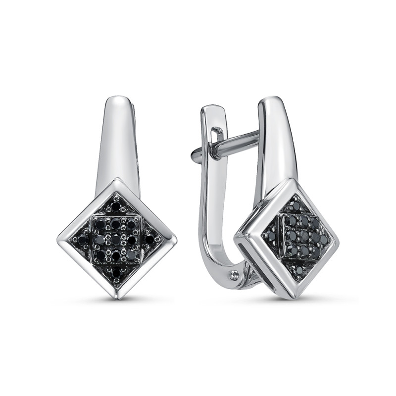 Серьги пусеты из белого золота с чёрными бриллиантами (060457)