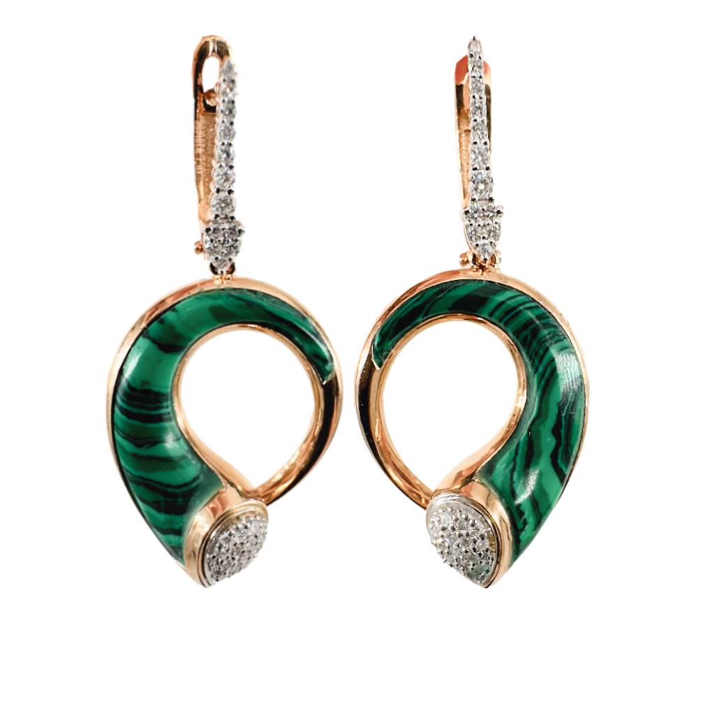 Серьги из красного золота с бриллиантами и малахитом (054634)