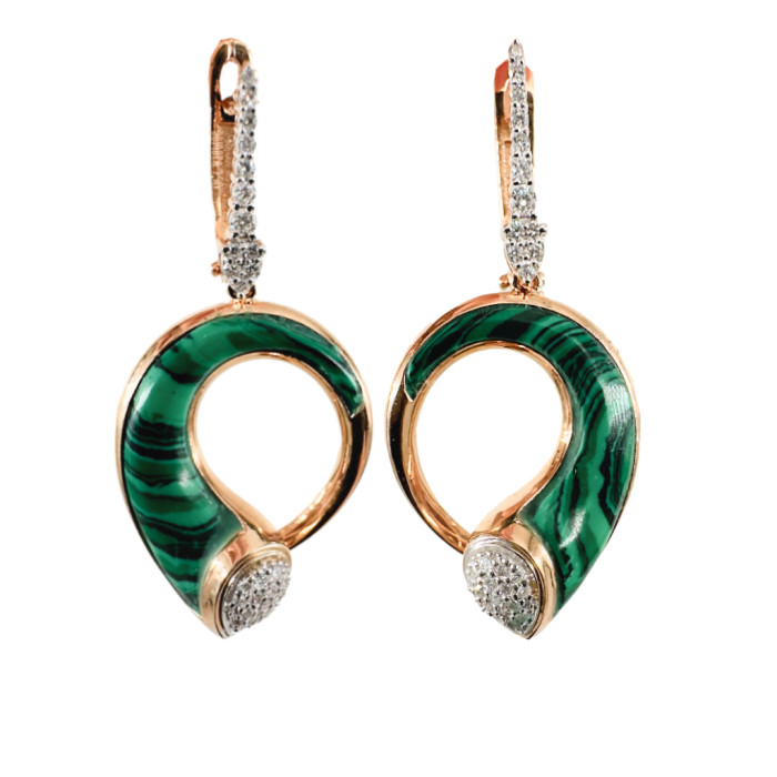 Серьги из красного золота с бриллиантами и малахитом (054634)