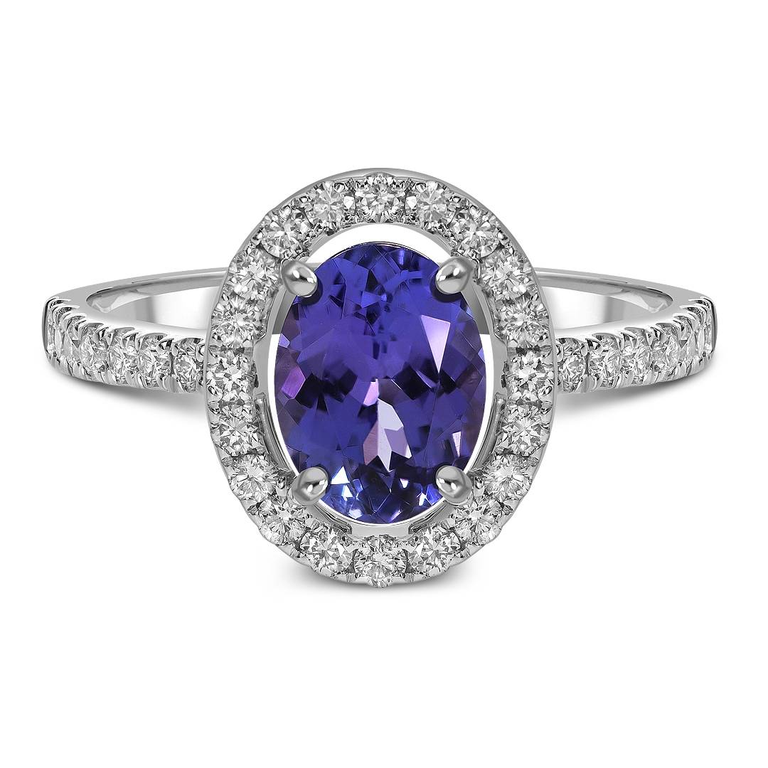 Кольцо из белого золота с бриллиантами и танзанитом (061594)