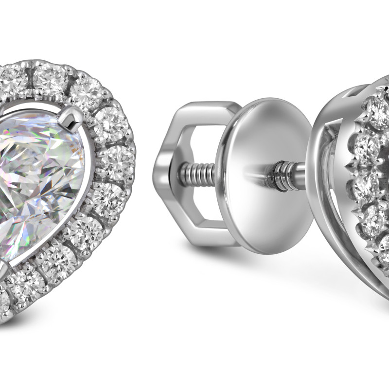 Серьги пусеты из белого золота с бриллиантами 