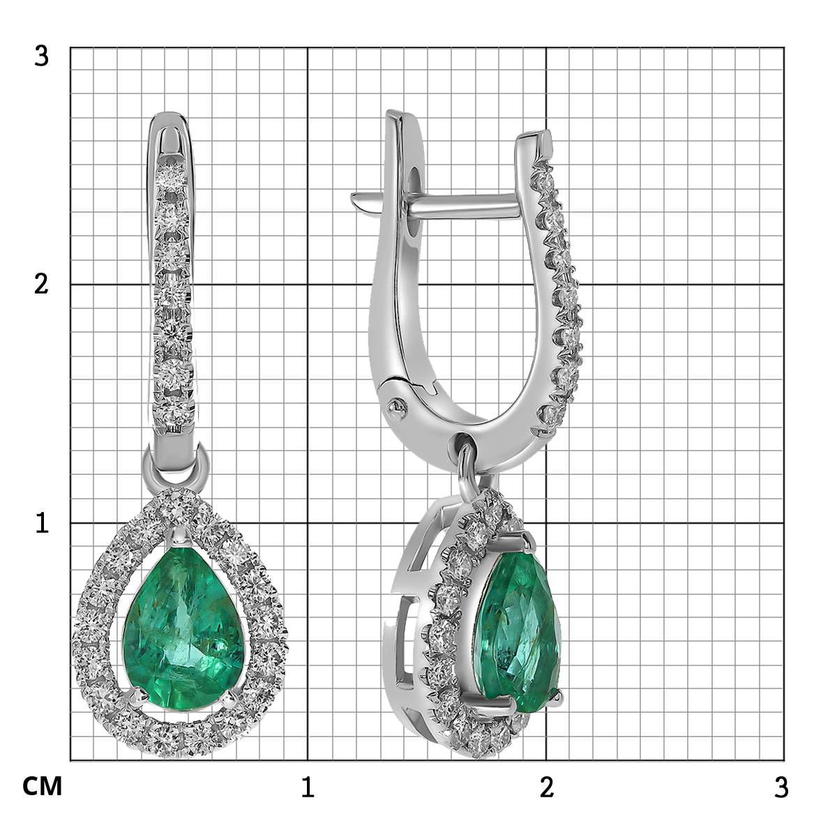 Серьги из белого золота с бриллиантами и изумрудами (062547)
