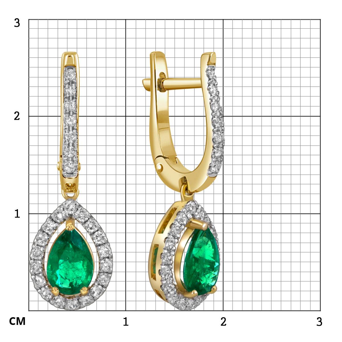 Серьги из жёлтого золота с бриллиантами и изумрудами (055727)