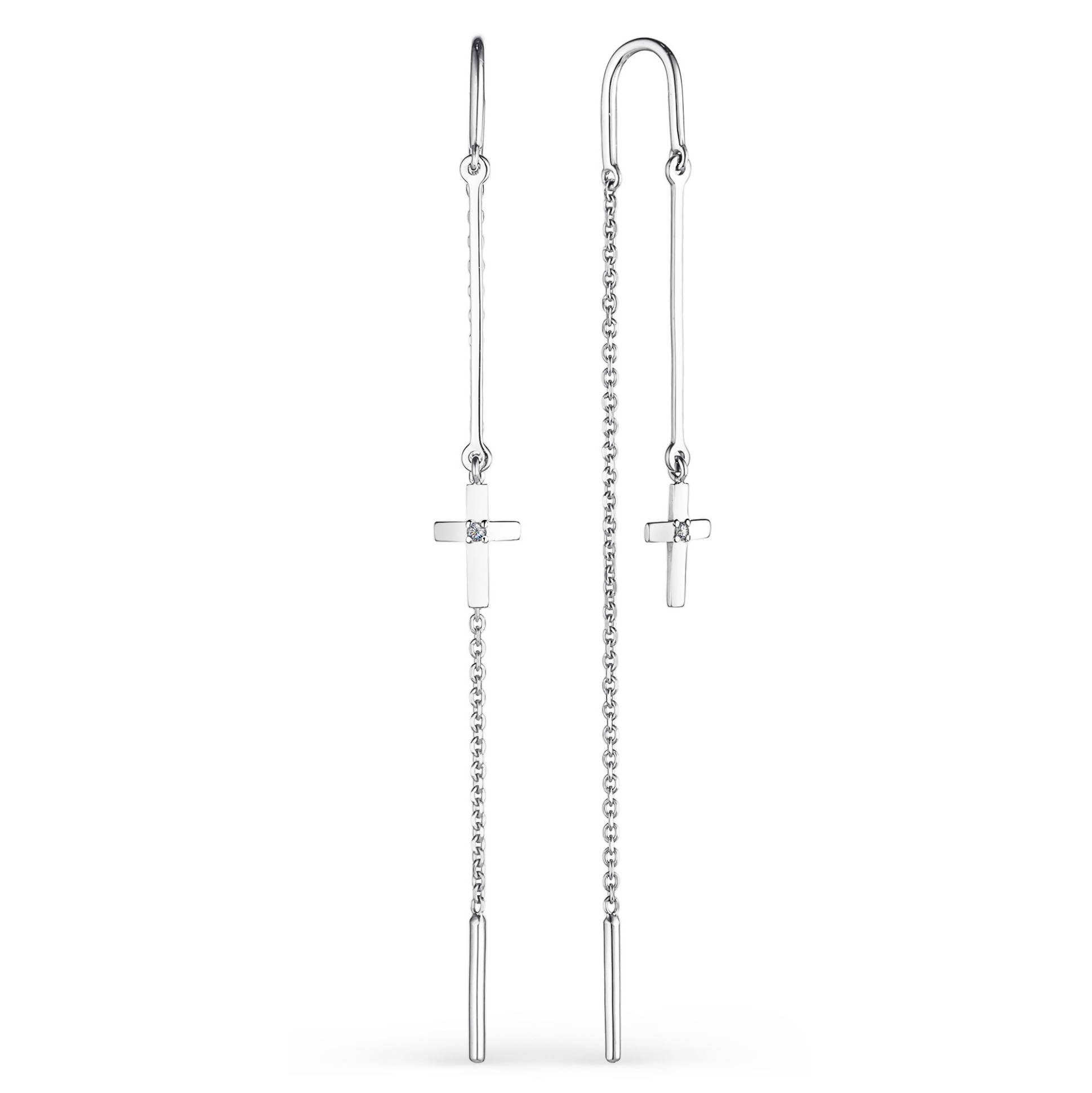 Серьги протяжки из белого золота с бриллиантами (048773)