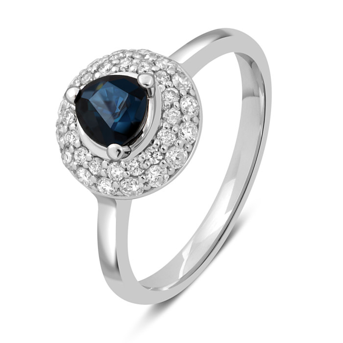 Кольцо из белого золота с бриллиантами и сапфиром (046243)