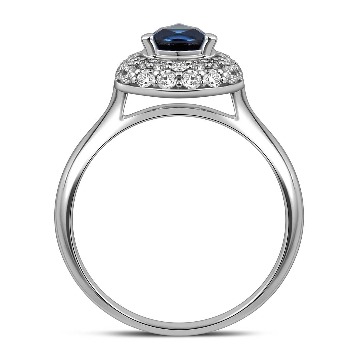 Кольцо из белого золота с бриллиантами и сапфиром (046243)