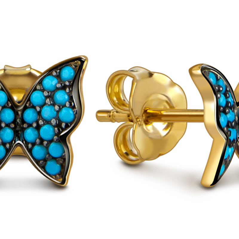 Серьги пусеты из жёлтого золота с фианитами 