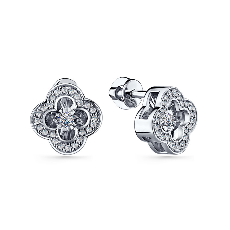 Серьги пусеты из белого золота с бриллиантами (060001)