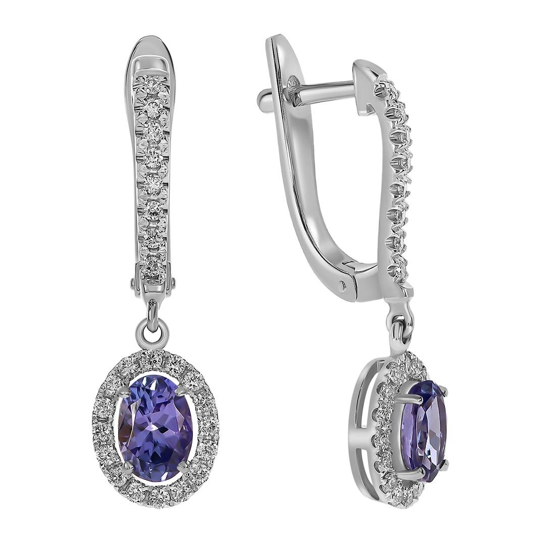 Серьги из белого золота с бриллиантами и танзанитами (061640)