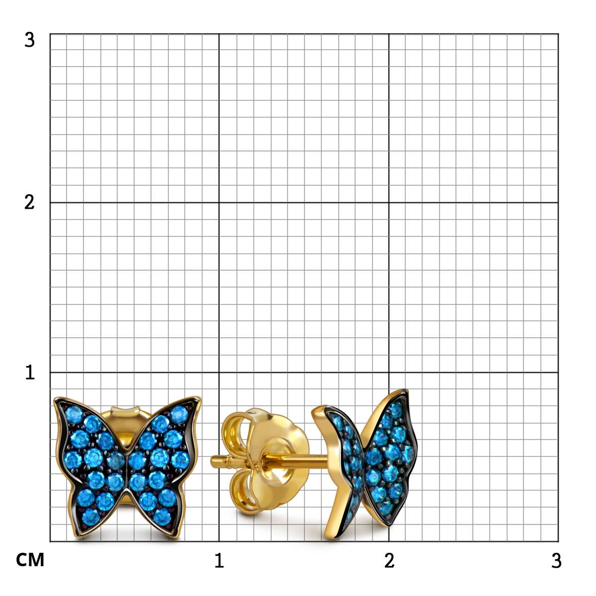 Серьги пусеты из жёлтого золота с фианитами 