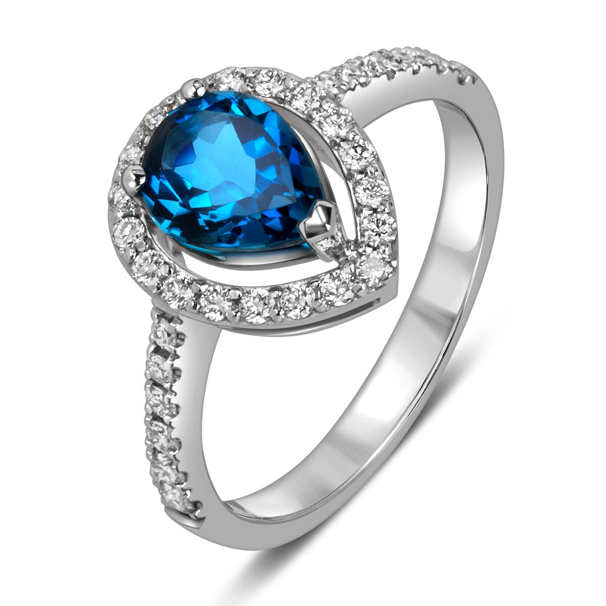 Кольцо из белого золота с бриллиантами и лондон топазом (060154)