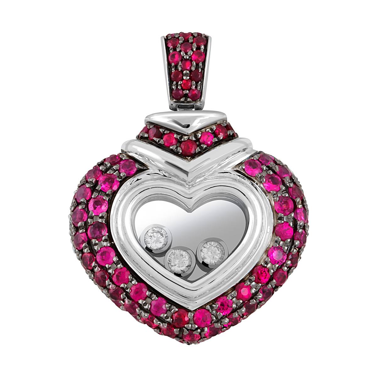 Кулон из белого золота с бриллиантами и рубинами 