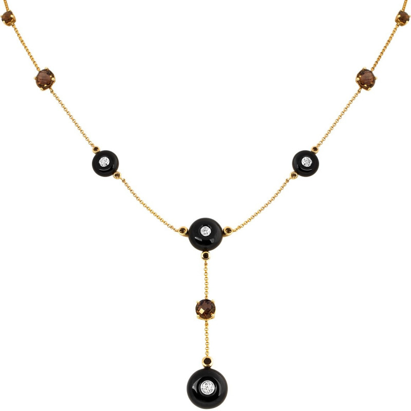 Колье с бриллиантами, агатами и дымчатами кварцами (011067)