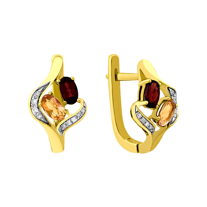 Серьги из жёлтого золота с бриллиантами гранатами  и цитрином (022119)