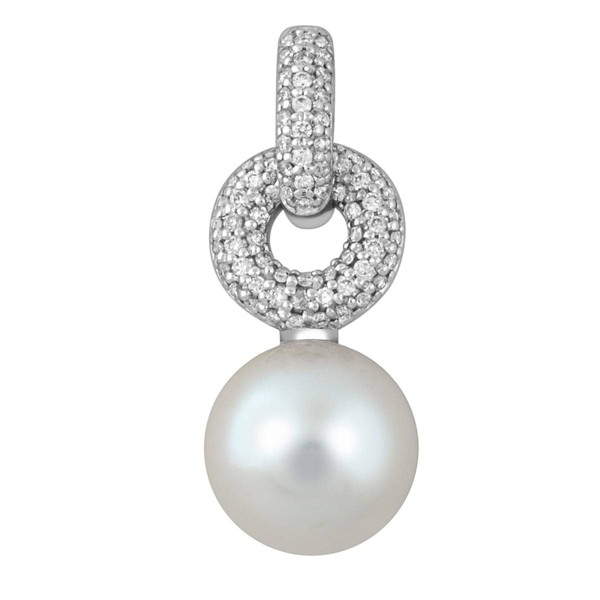 Кулон из белого золота с бриллиантами и жемчужиной (049379)