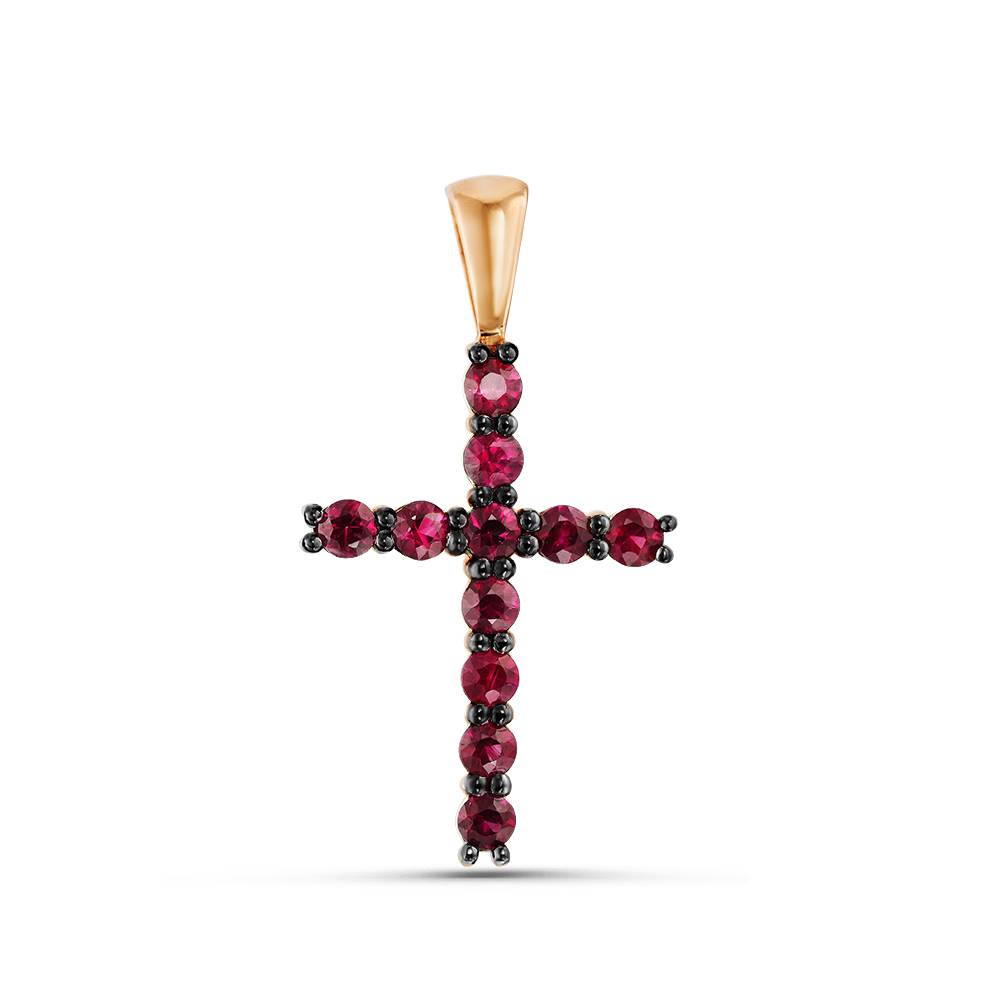 Кулон крест из красного золота с рубинами (060122)