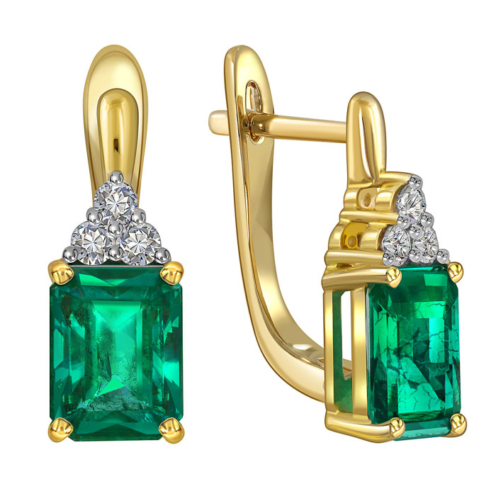 Серьги из белого золота с бриллиантами и изумрудами (055542)