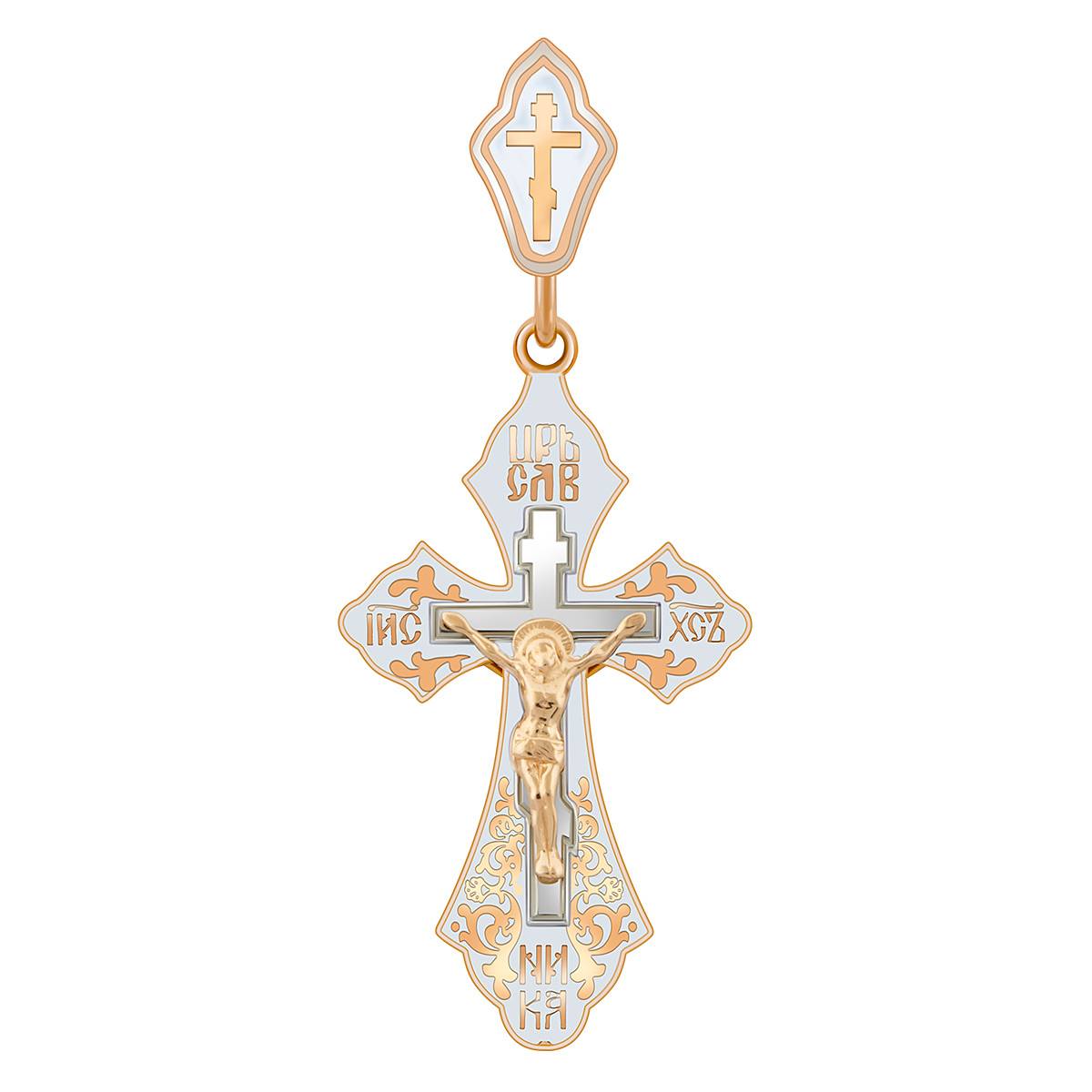 Кулон крест из красного золота с с эмалью (038543)