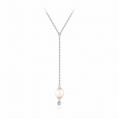 Колье из белого золота с бриллиантом и жемчугом Акойя (047768)