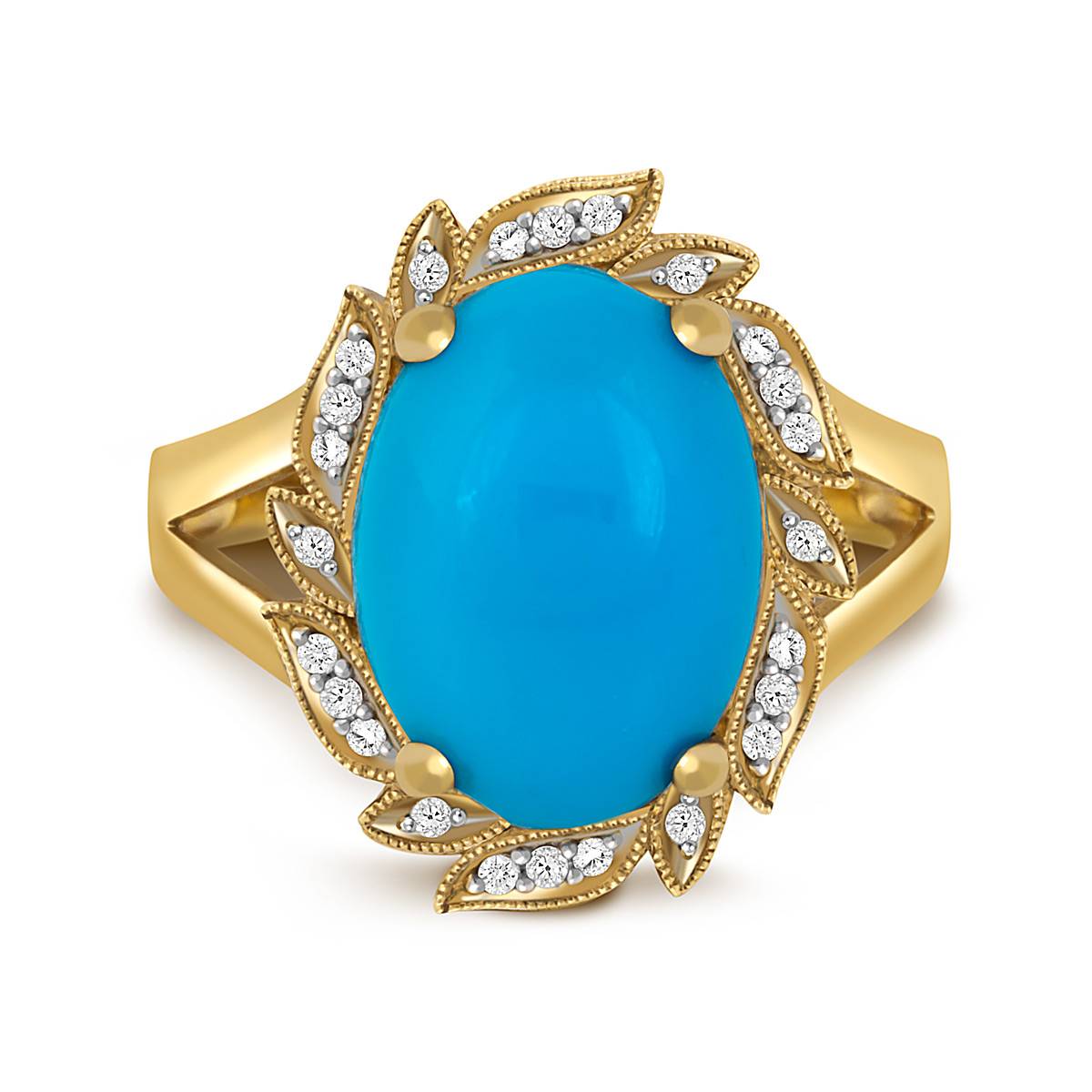 Кольцо из жёлтого золота с бриллиантами и бирюзой (016939)