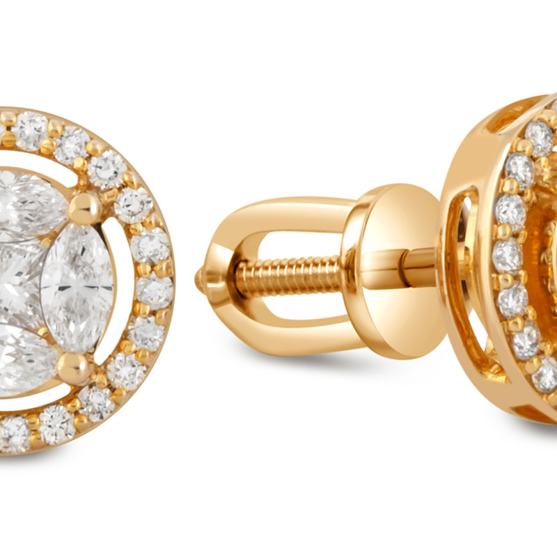 Серьги пусеты из жёлтого золота с бриллиантами (048483)