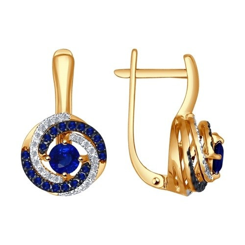 Серьги из комбинированного золота с бриллиантами и сапфирами (026199)