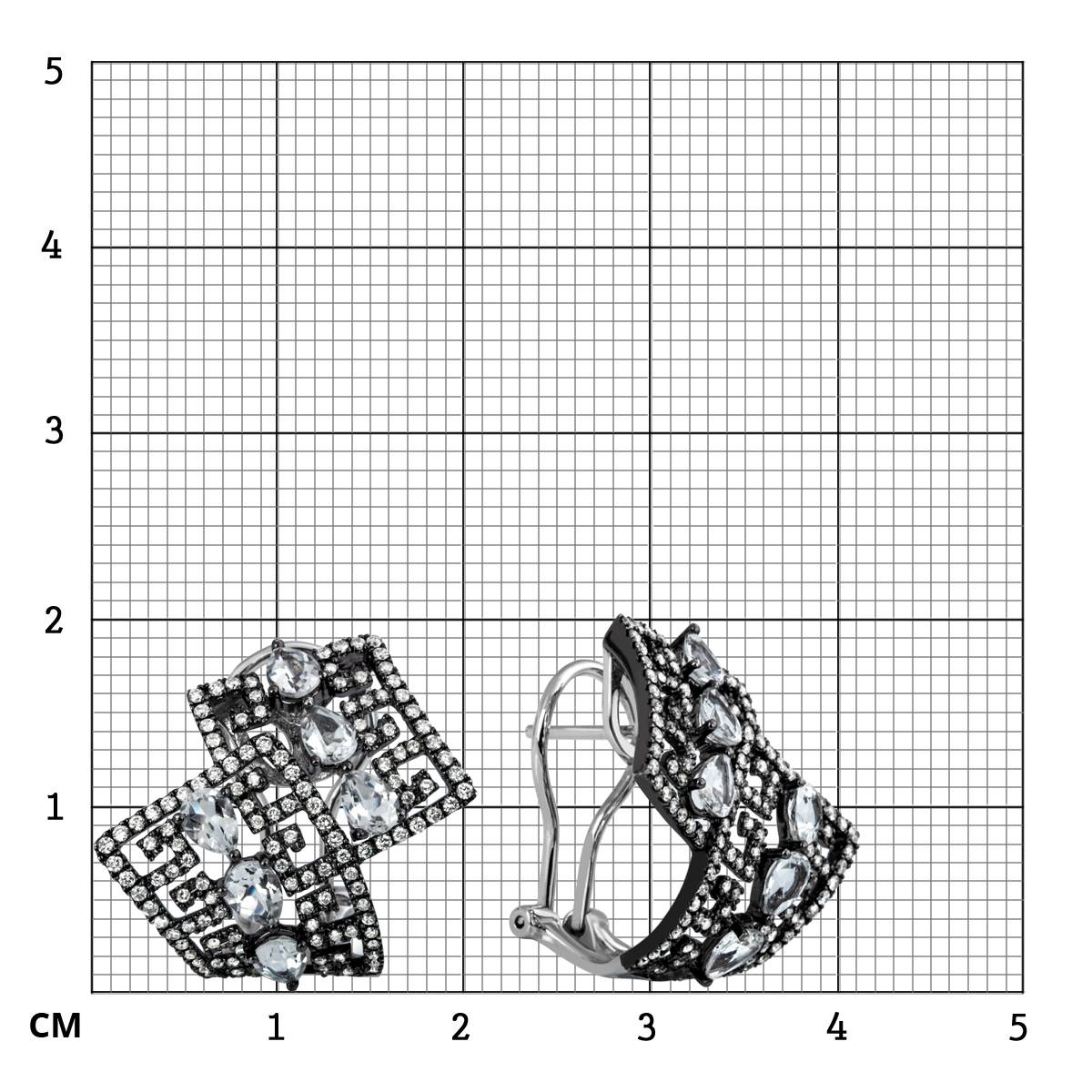 Серьги из белого золота с бриллиантами и кварцем (012462)