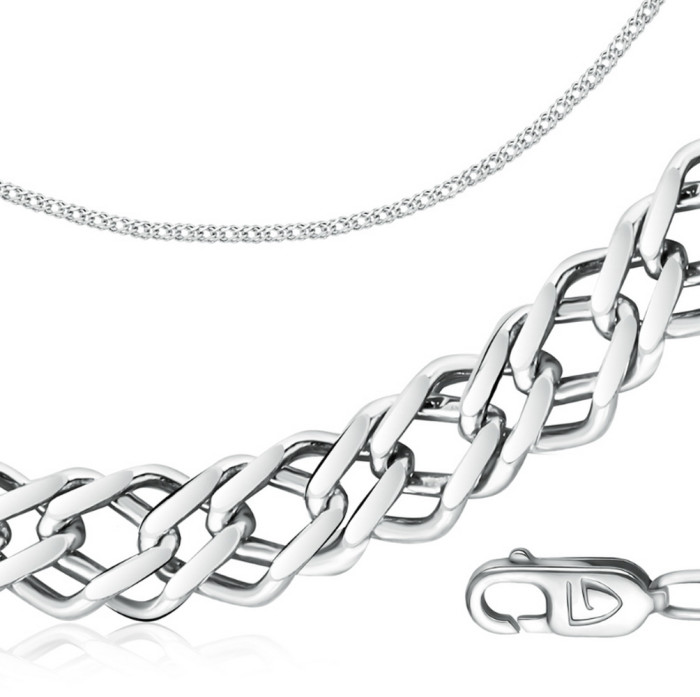 Цепь автомат из белого золота, плетение двойной ромб (052139)