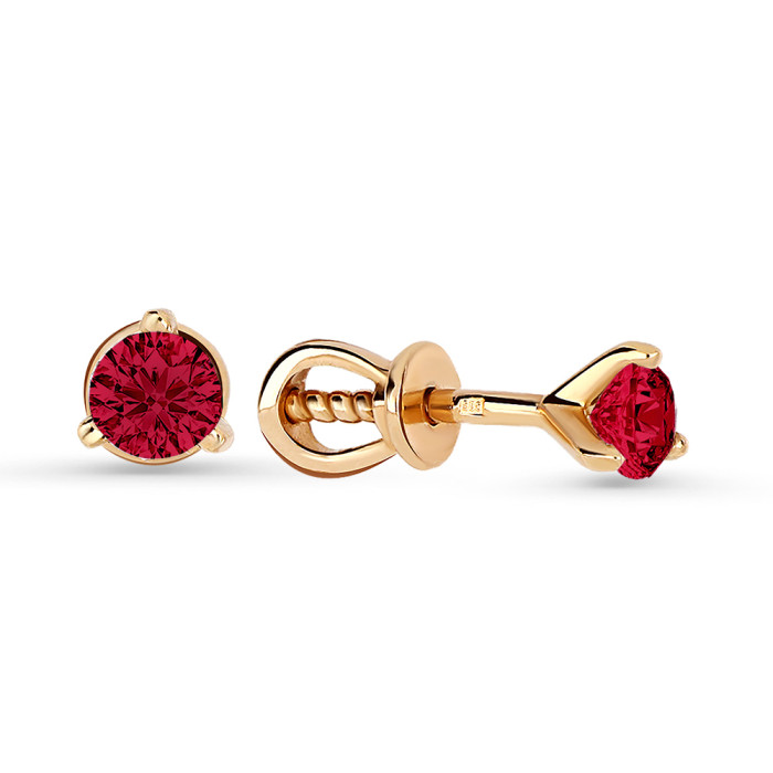Серьги пусеты из красного золота с рубинами (050066)
