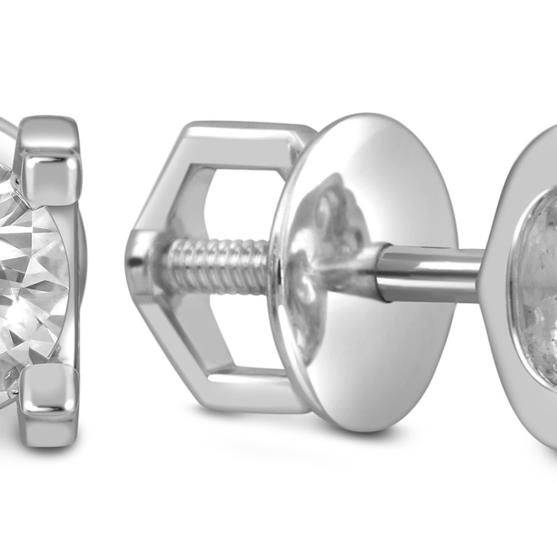 Серьги пусеты из белого золота с бриллиантами (054381)