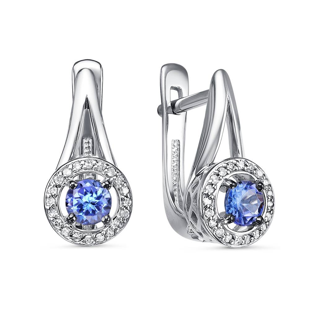 Серьги из белого золота с бриллиантами и танзанитами  (060467)