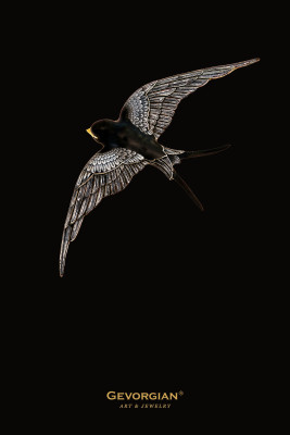 Эксклюзивная брошь &quot;Ласточка&quot; из жёлтого золота 750 пробы с горячей эмалью (054822)