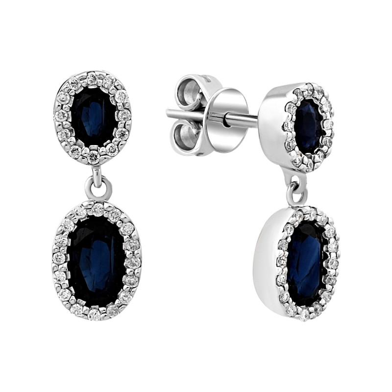 Серьги пусеты из белого золота с бриллиантами и сапфирами (025311)