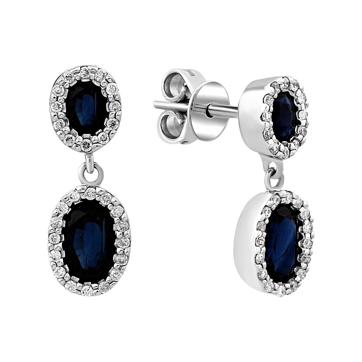 Серьги пусеты из белого золота с бриллиантами и сапфирами (025311)