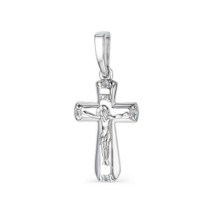 Кулон крест из белого золота с бриллиантами (048741)