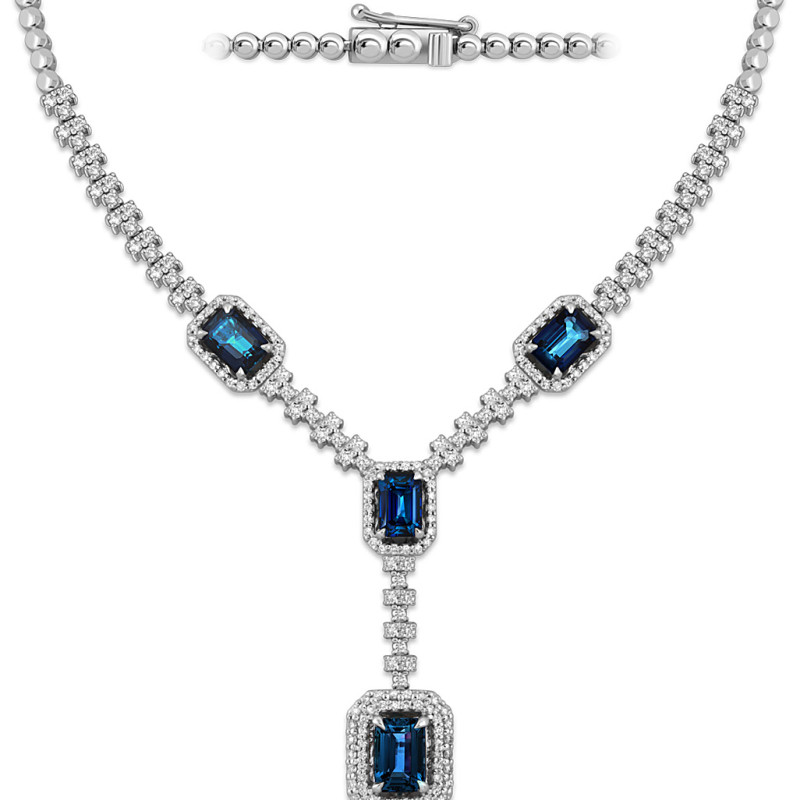 Колье из белого золота с бриллиантами и сапфирами (049341)