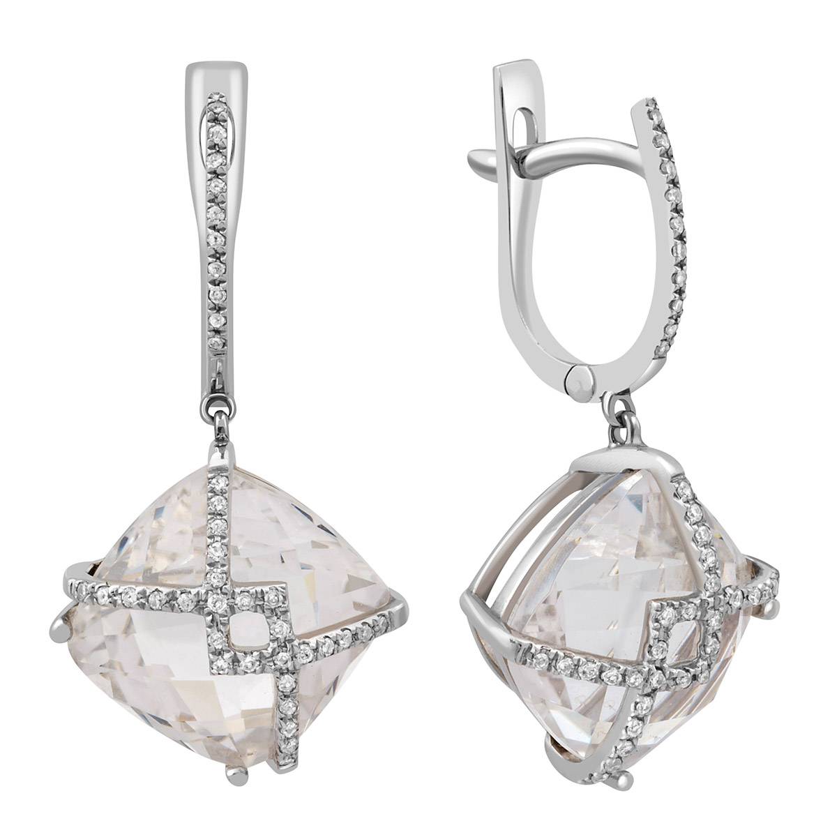 Серьги из белого золота с бриллиантами и кварцем (003195)