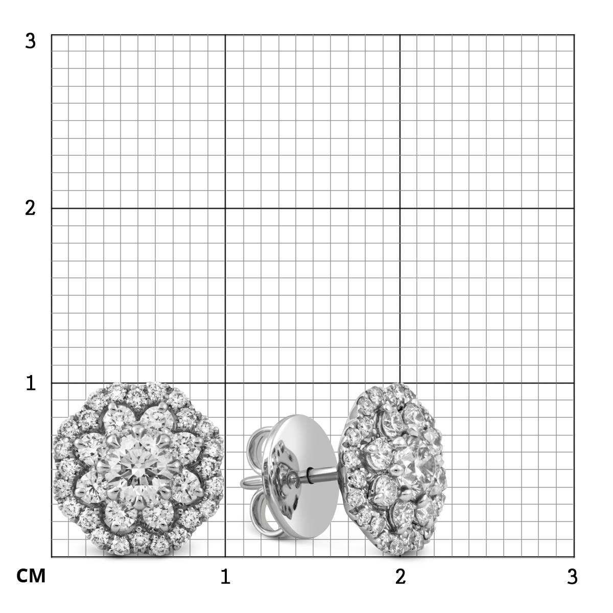 Серьги пусеты из белого золота с бриллиантами 