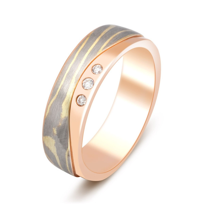 Обручальное кольцо с бриллиантами Мокуме Гане Peter Heim (009948)