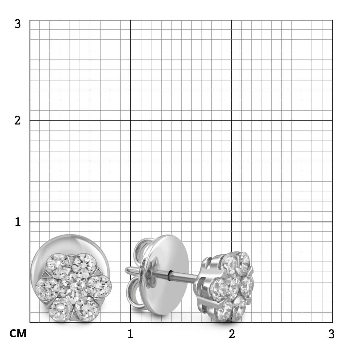 Серьги пусеты из белого золота с бриллиантами 