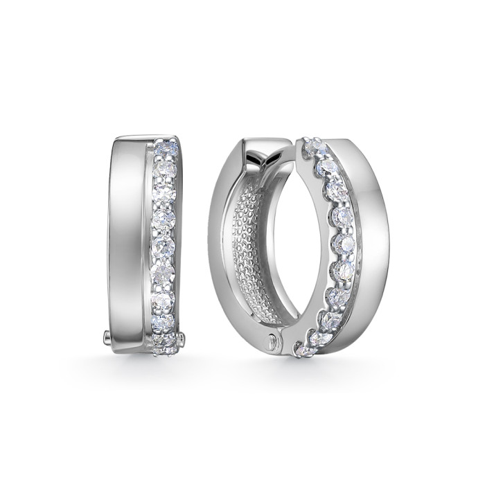 Серьги конго из белого золота с бриллиантами (052832)