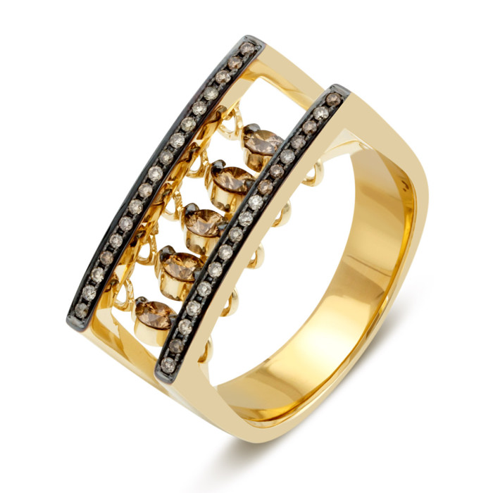 Кольцо из жёлтого золота с "плавающими" коньячными бриллиантами (032645)